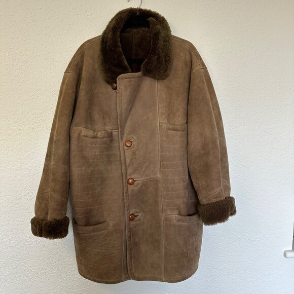 Vintage Shearling Sheepskin Jacket Coat 70s Mens Size Small? Made In Italy Heavy - Picture 3 of 13